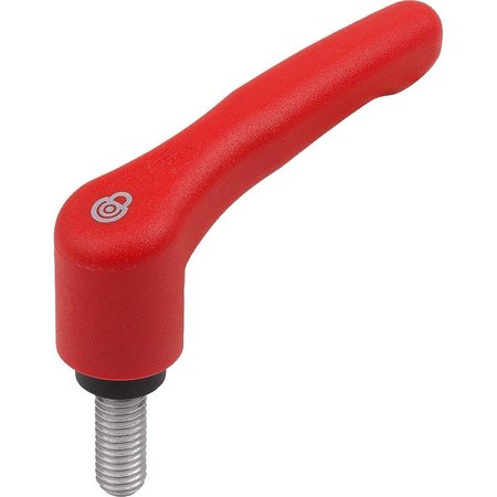 KIPP Adjustable Handle W.Safety Function Size:2 M05X40, Plastic Red Ral3020, Comp:Steel K1553.20584X40